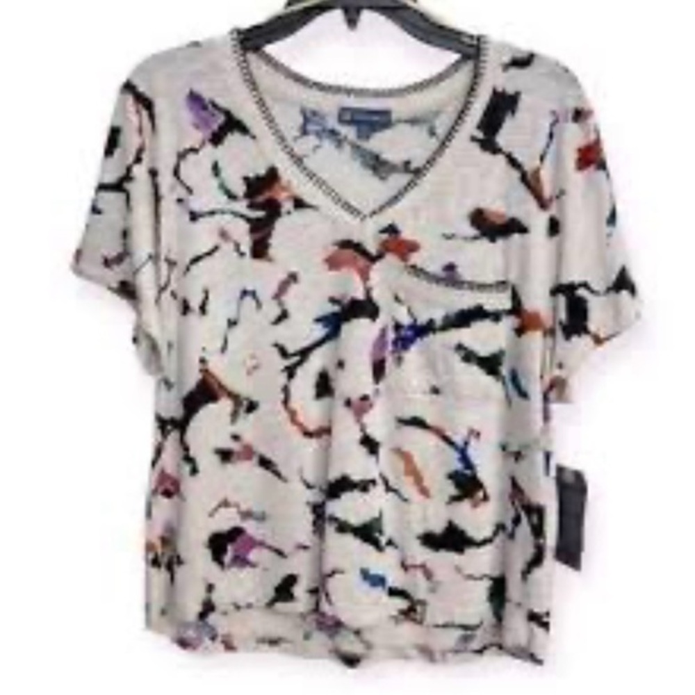 Democracy Cream Abstract Print Short Sleeve Top